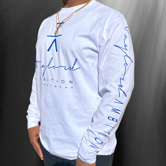 Men's Long Sleeve Shirt - White and Blue