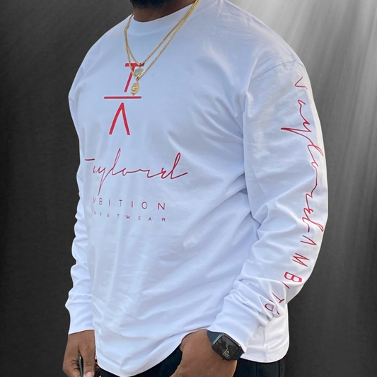 Men's Long Sleeve Shirt - White and Red